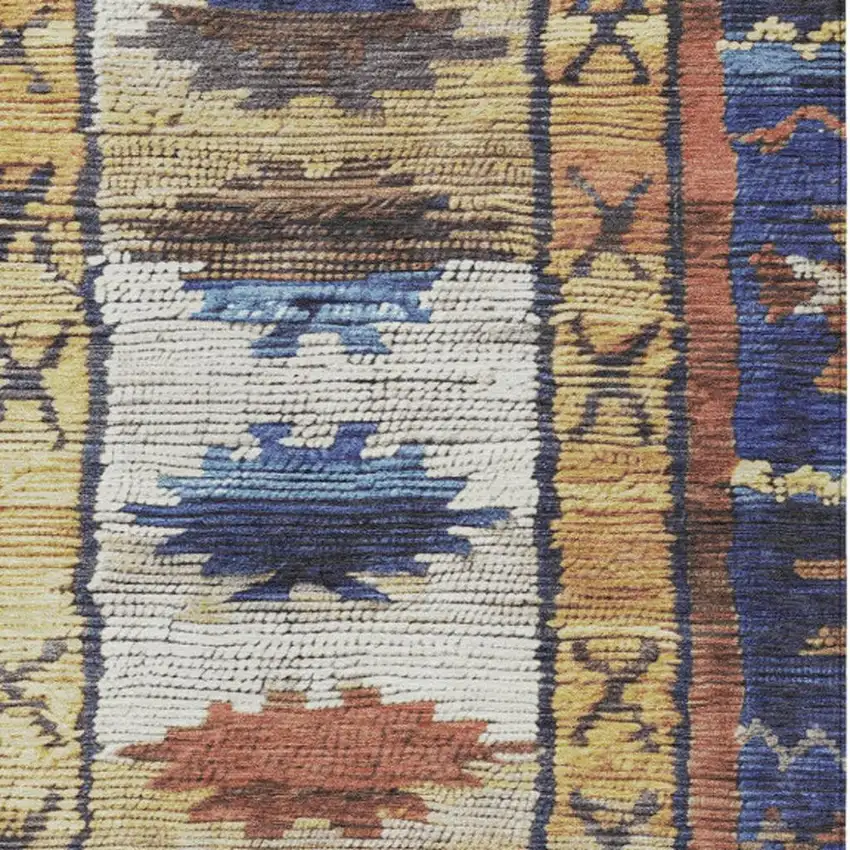 Gold And Navy Blue Tribal Washable Indoor Outdoor Area Rug Photo 3