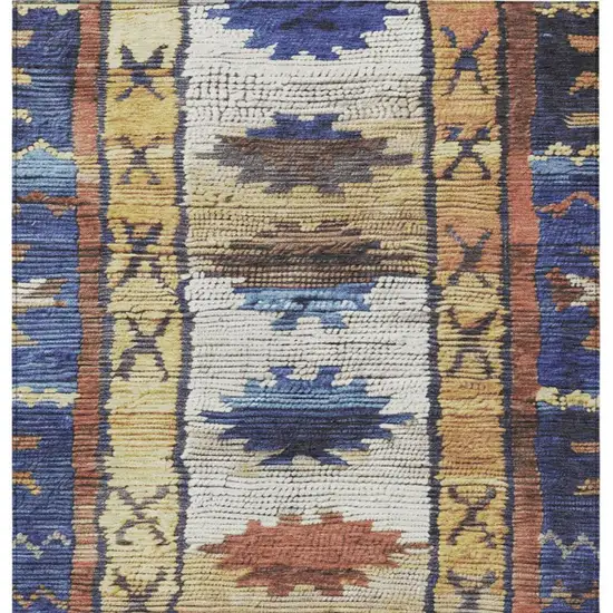 Gold And Navy Blue Tribal Washable Indoor Outdoor Area Rug Photo 9