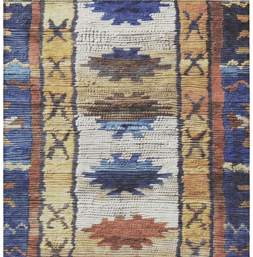 Gold And Navy Blue Tribal Washable Indoor Outdoor Area Rug Photo 9