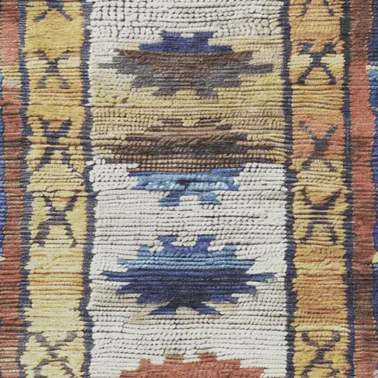 Gold And Navy Blue Tribal Washable Indoor Outdoor Area Rug Photo 3