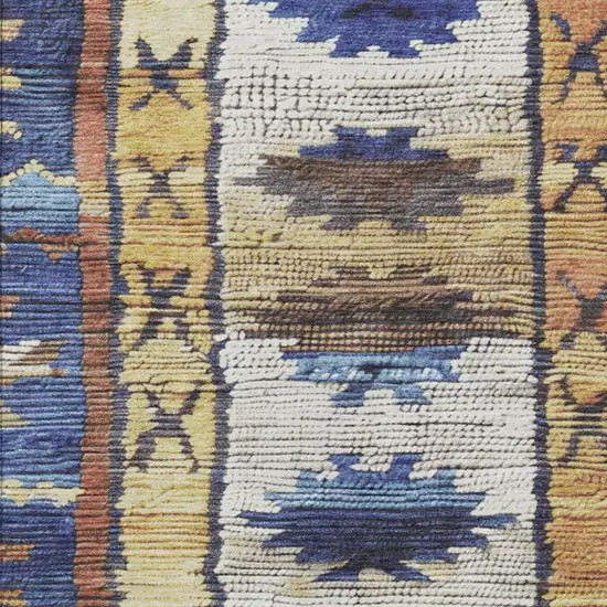 Gold And Navy Blue Tribal Washable Indoor Outdoor Area Rug Photo 3