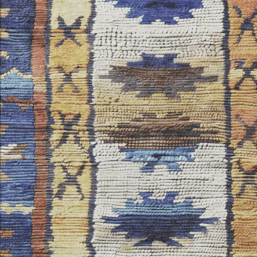 Gold And Navy Blue Tribal Washable Indoor Outdoor Area Rug Photo 3