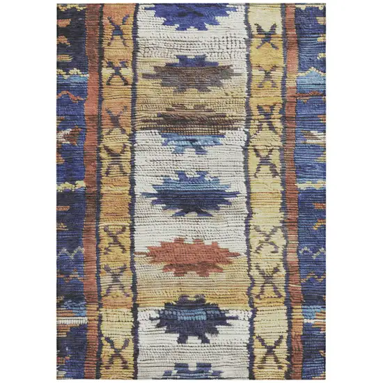 Gold And Navy Blue Tribal Washable Indoor Outdoor Area Rug Photo 4