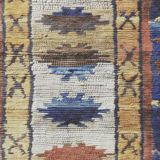 Gold And Navy Blue Tribal Washable Indoor Outdoor Area Rug Photo 3