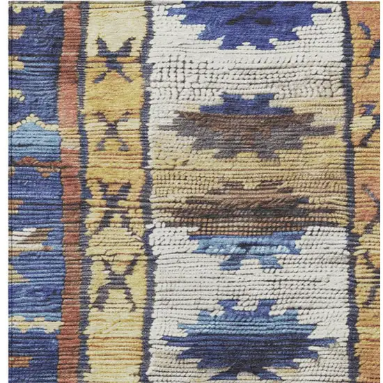 Gold And Navy Blue Tribal Washable Indoor Outdoor Area Rug Photo 9