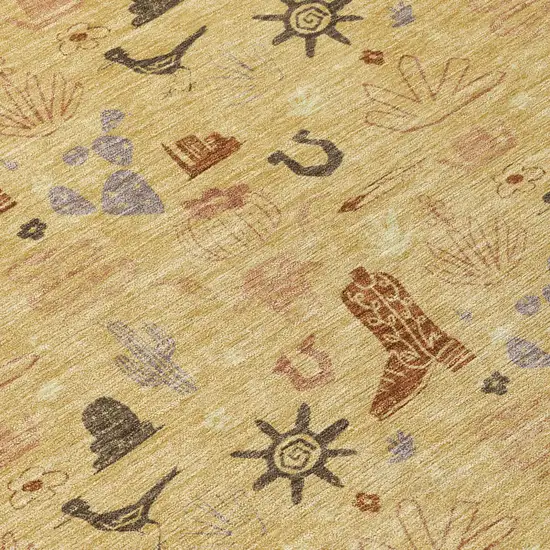 Gold And Orange Cactus Washable Indoor Outdoor Area Rug Photo 6