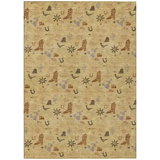 Gold And Orange Cactus Washable Indoor Outdoor Area Rug Photo 2