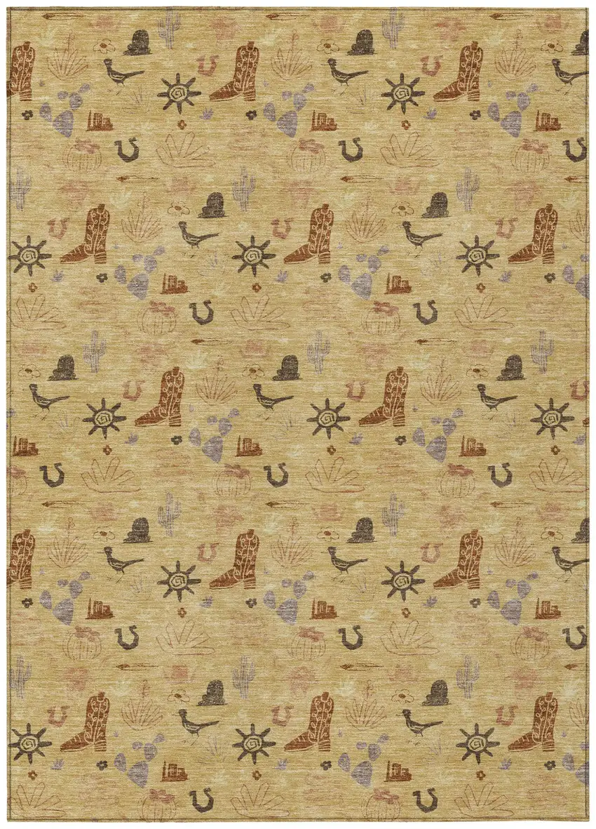 Gold And Orange Cactus Washable Indoor Outdoor Area Rug Photo 2