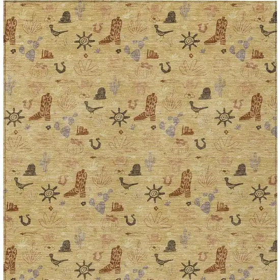 Gold And Orange Cactus Washable Indoor Outdoor Area Rug Photo 4