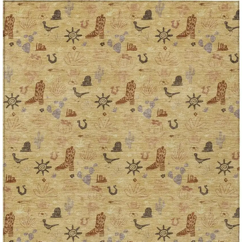 Gold And Orange Cactus Washable Indoor Outdoor Area Rug Photo 4