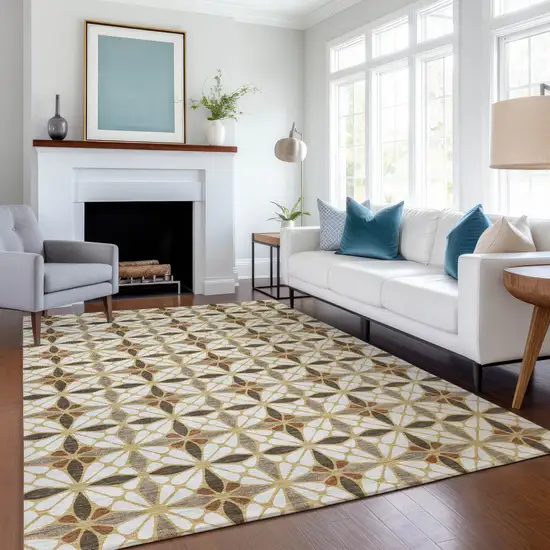 Gold And Orange Geometric Washable Indoor Outdoor Area Rug Photo 6