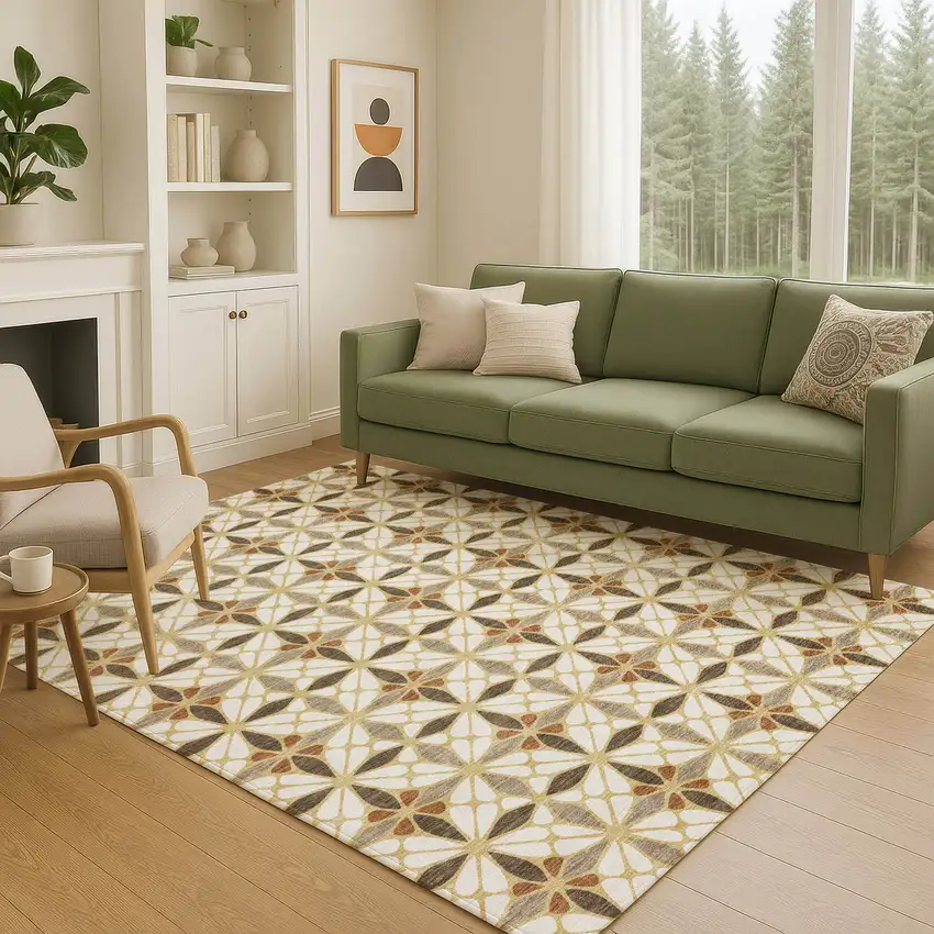 Gold And Orange Geometric Washable Indoor Outdoor Area Rug Photo 5