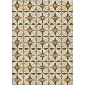 Photo of Gold And Orange Geometric Washable Indoor Outdoor Area Rug