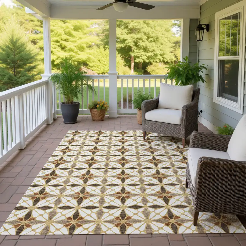 Gold And Orange Geometric Washable Indoor Outdoor Area Rug Photo 4