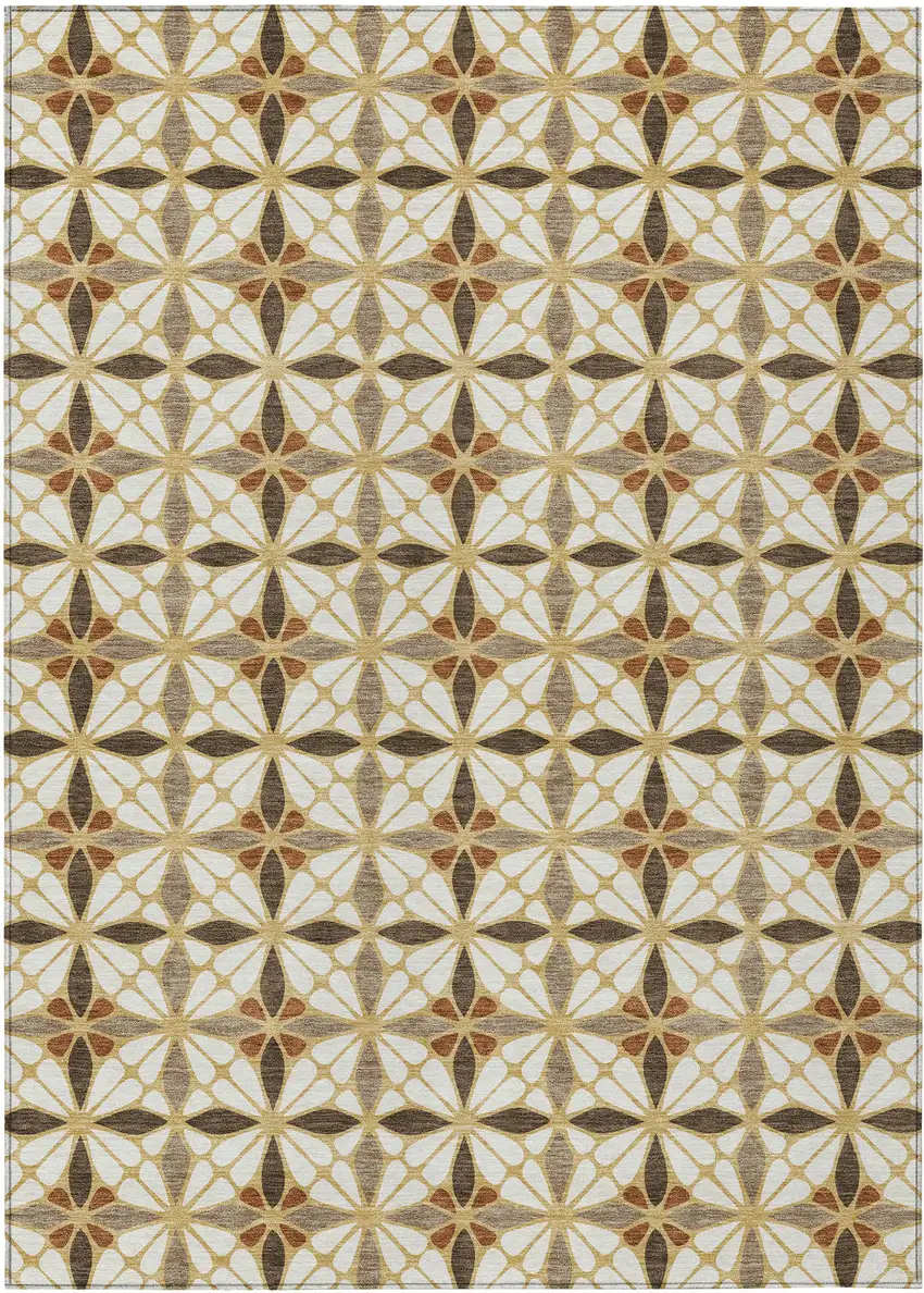 Gold And Orange Geometric Washable Indoor Outdoor Area Rug Photo 1