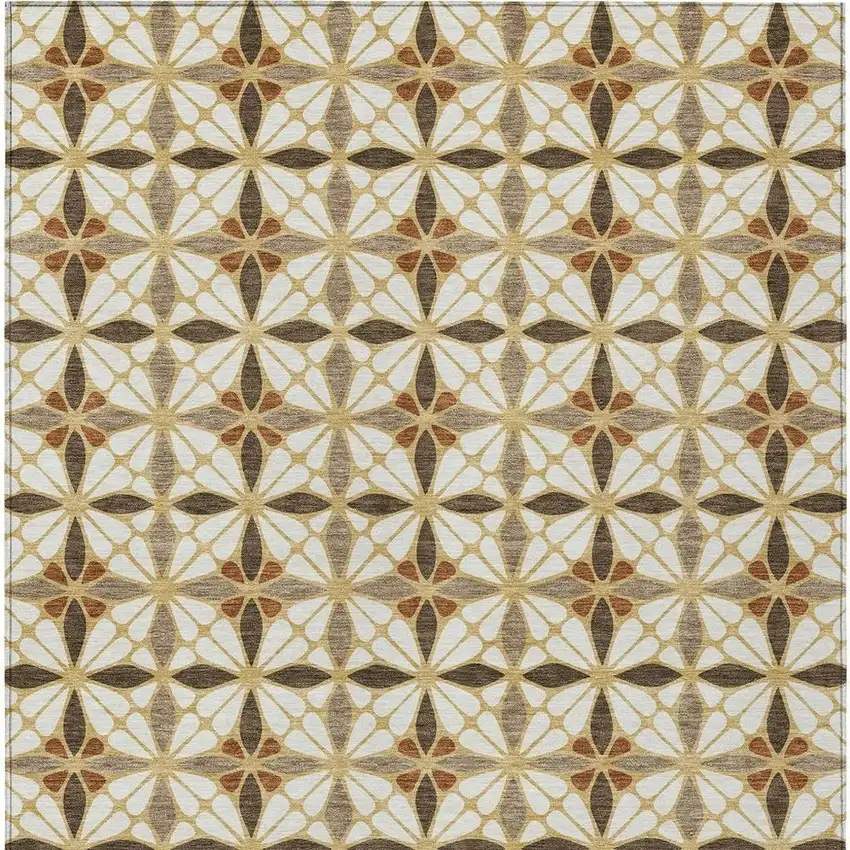 Gold And Orange Geometric Washable Indoor Outdoor Area Rug Photo 3