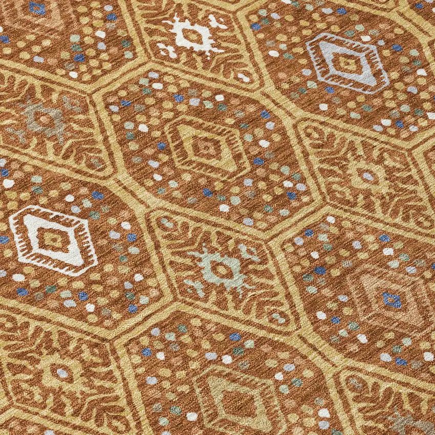 Gold And Orange Geometric Washable Indoor Outdoor Area Rug Photo 9