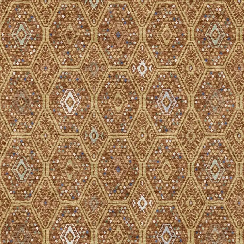 Gold And Orange Geometric Washable Indoor Outdoor Area Rug Photo 2