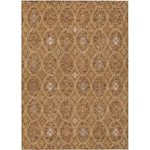 Photo of Gold And Orange Geometric Washable Indoor Outdoor Area Rug