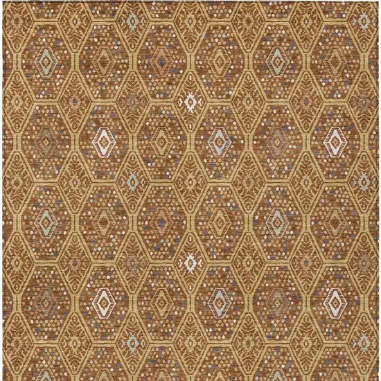Gold And Orange Geometric Washable Indoor Outdoor Area Rug Photo 3