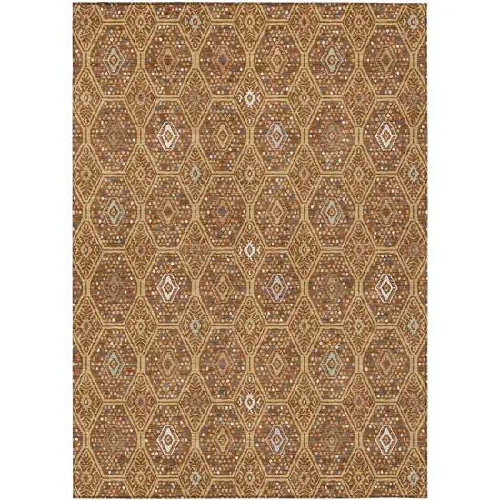Gold And Orange Geometric Washable Indoor Outdoor Area Rug Photo 1