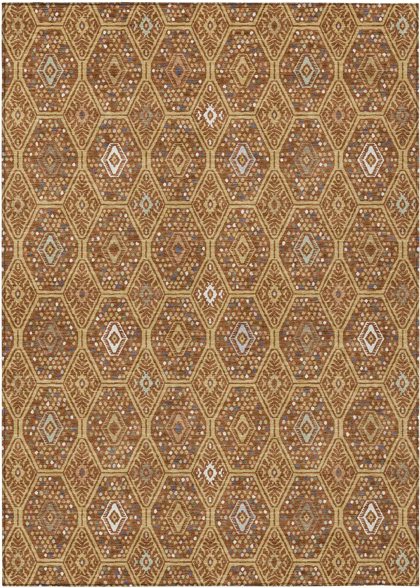 Gold And Orange Geometric Washable Indoor Outdoor Area Rug Photo 1