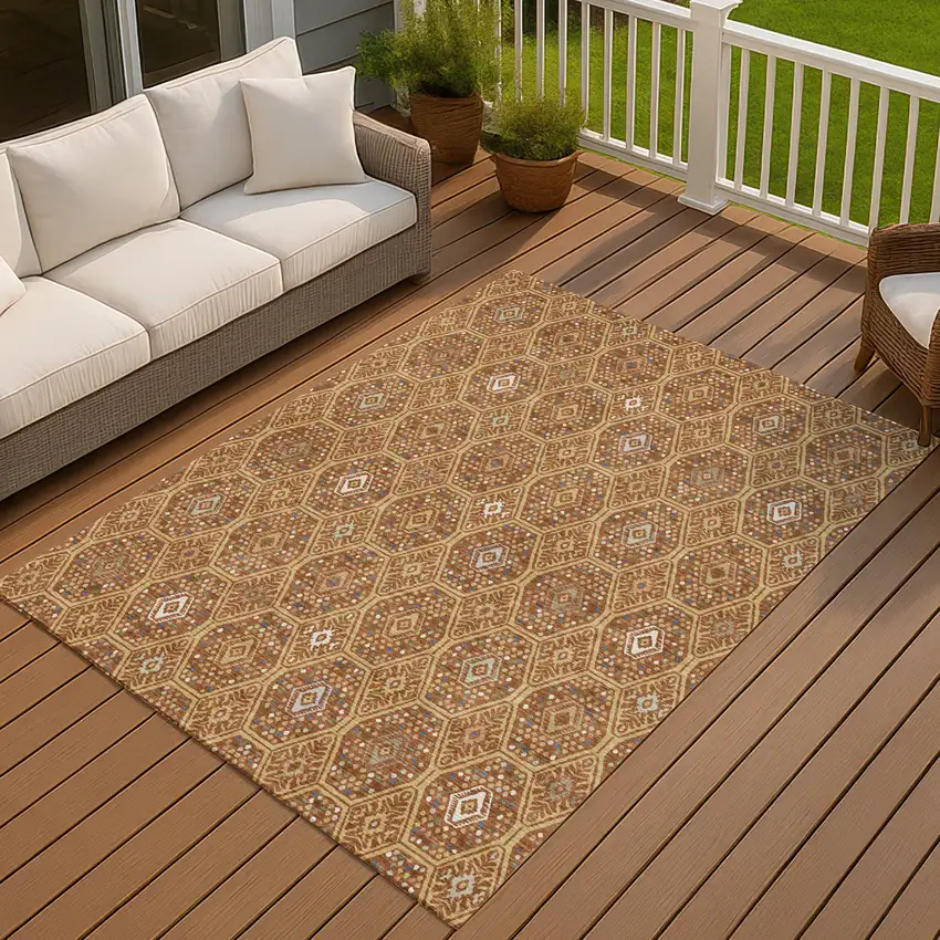 Gold And Orange Geometric Washable Indoor Outdoor Area Rug Photo 7