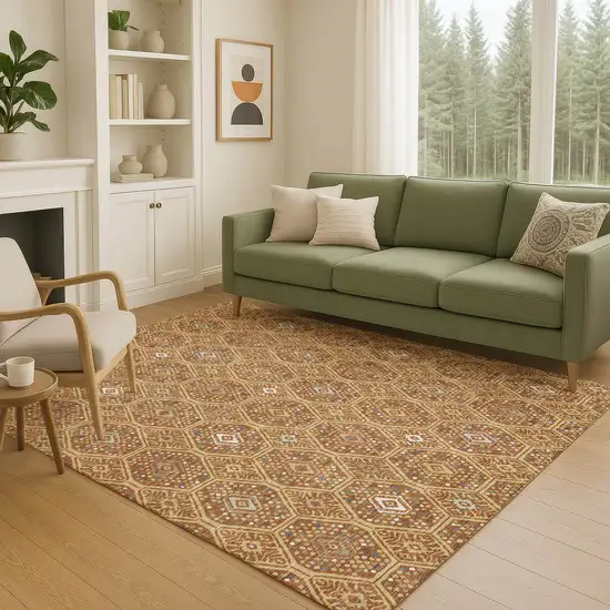 Gold And Orange Geometric Washable Indoor Outdoor Area Rug Photo 5