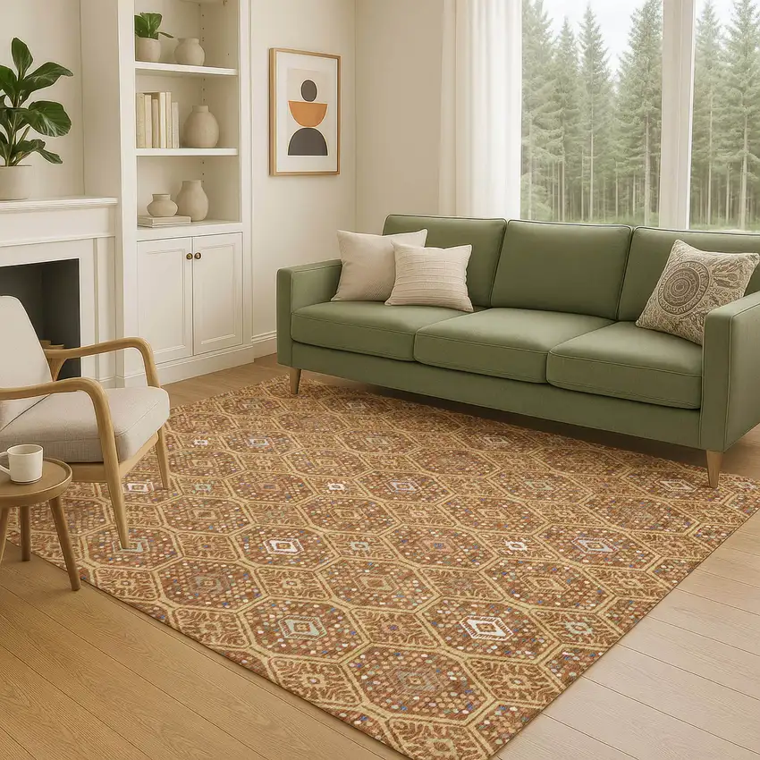 Gold And Orange Geometric Washable Indoor Outdoor Area Rug Photo 5