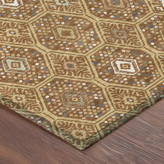 Gold And Orange Geometric Washable Indoor Outdoor Area Rug Photo 8