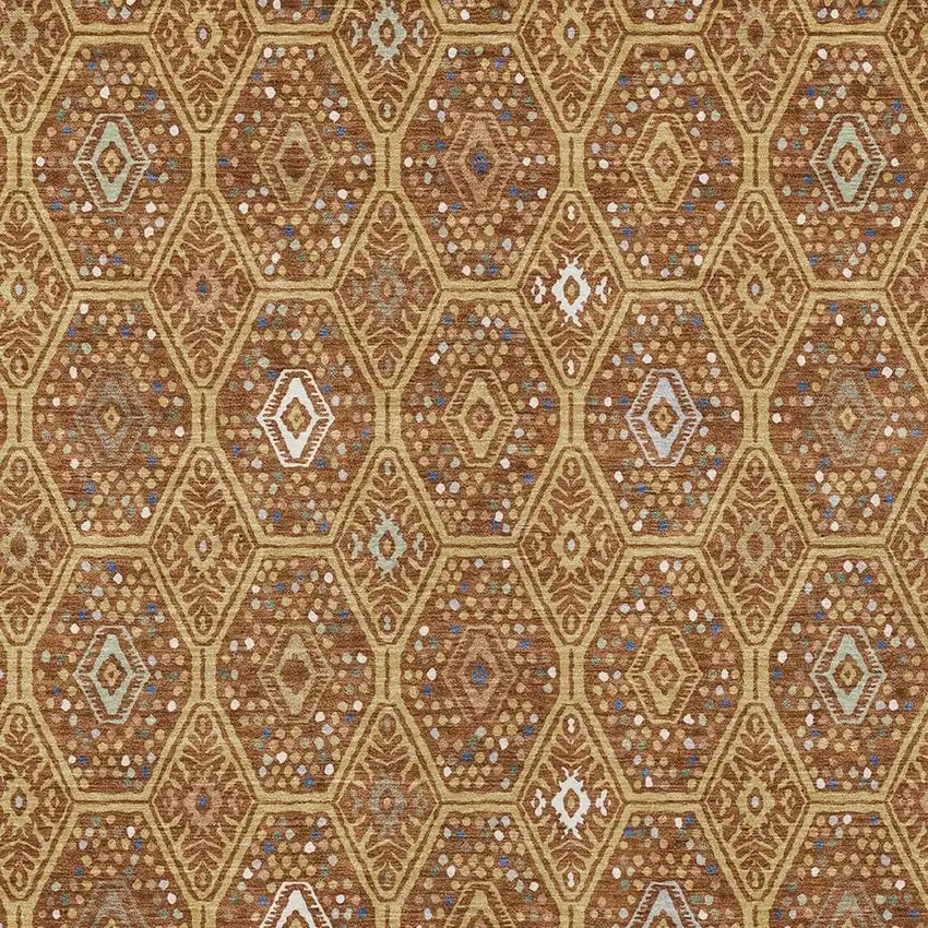 Gold And Orange Geometric Washable Indoor Outdoor Area Rug Photo 2