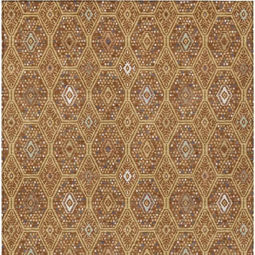 Gold And Orange Geometric Washable Indoor Outdoor Area Rug Photo 2