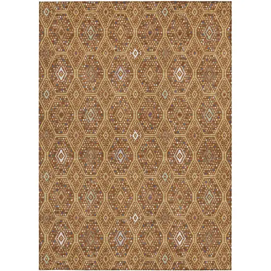 Gold And Orange Geometric Washable Indoor Outdoor Area Rug Photo 3