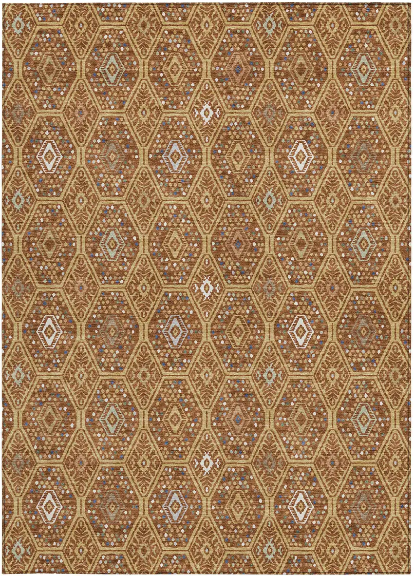 Gold And Orange Geometric Washable Indoor Outdoor Area Rug Photo 3