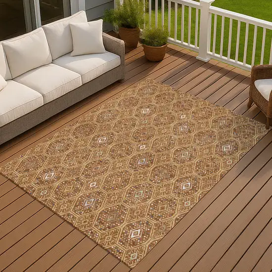 Gold And Orange Geometric Washable Indoor Outdoor Area Rug Photo 7