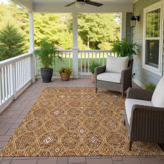 Gold And Orange Geometric Washable Indoor Outdoor Area Rug Photo 4