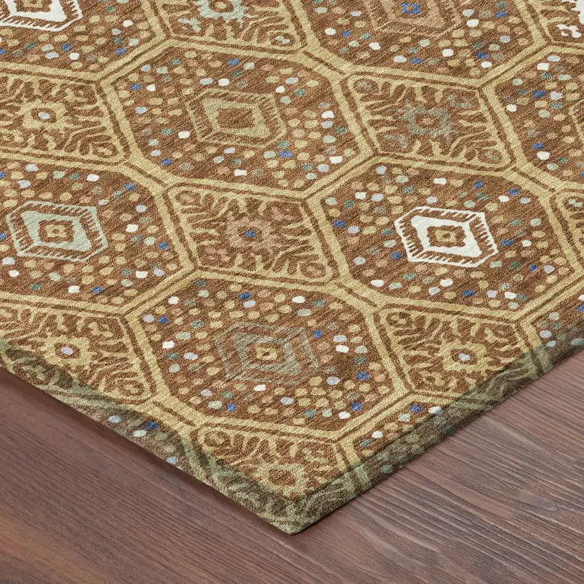Gold And Orange Geometric Washable Indoor Outdoor Area Rug Photo 8