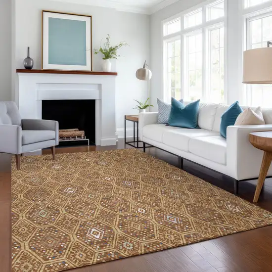 Gold And Orange Geometric Washable Indoor Outdoor Area Rug Photo 6
