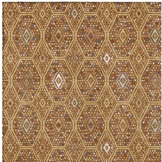 Gold And Orange Geometric Washable Indoor Outdoor Area Rug Photo 2