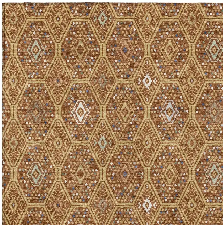 Gold And Orange Geometric Washable Indoor Outdoor Area Rug Photo 2
