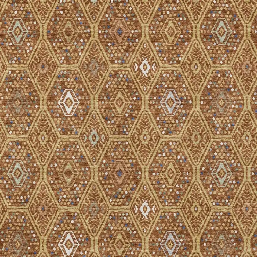 Gold And Orange Geometric Washable Indoor Outdoor Area Rug Photo 2
