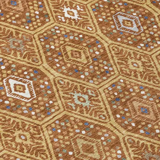 Gold And Orange Geometric Washable Indoor Outdoor Area Rug Photo 9