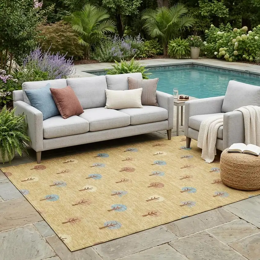 Gold And Orange Geometric Washable Indoor Outdoor Area Rug Photo 1