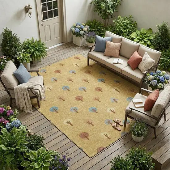 Gold And Orange Geometric Washable Indoor Outdoor Area Rug Photo 1