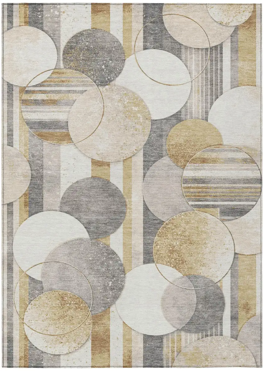 Gold And Pewter Geometric Washable Indoor Outdoor Area Rug Photo 2