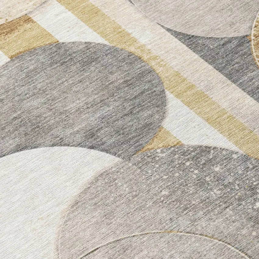 Gold And Pewter Geometric Washable Indoor Outdoor Area Rug Photo 4