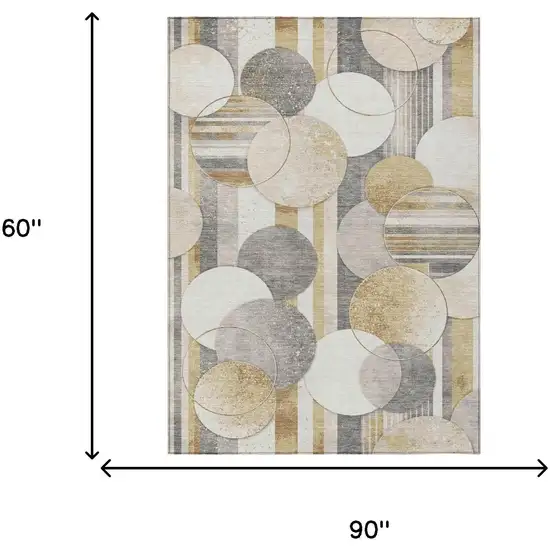 Gold And Pewter Geometric Washable Indoor Outdoor Area Rug Photo 5