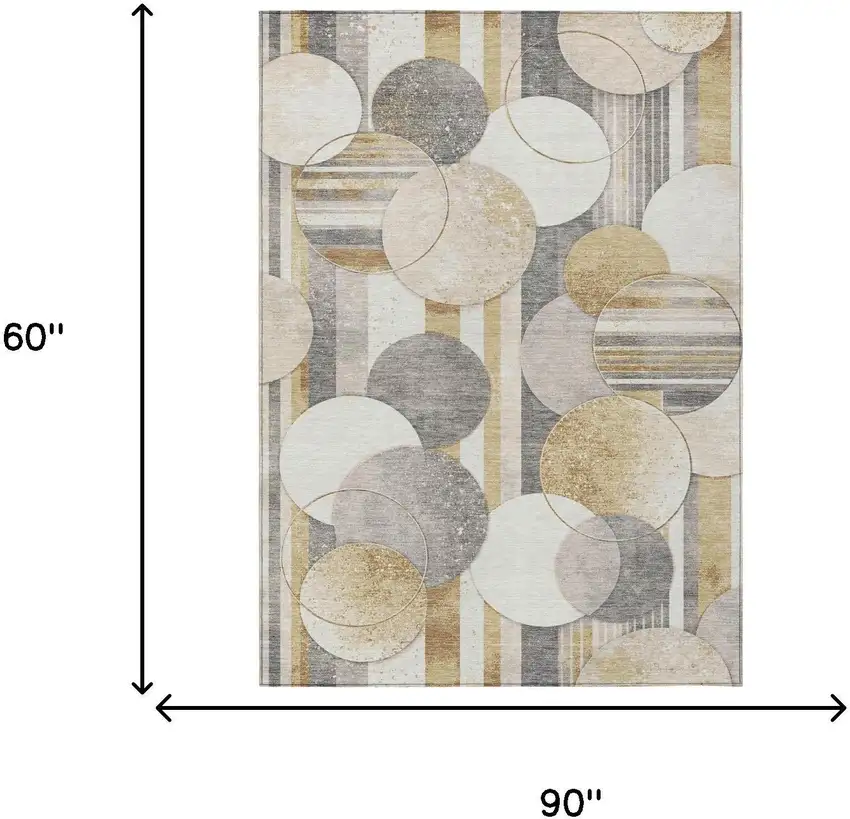 Gold And Pewter Geometric Washable Indoor Outdoor Area Rug Photo 5