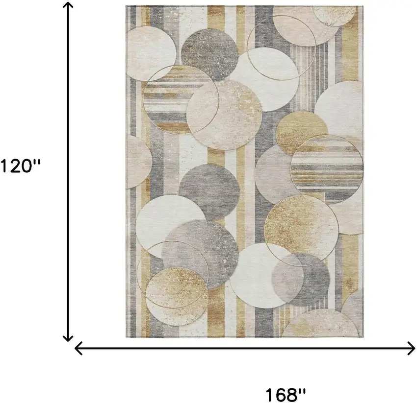 Gold And Pewter Geometric Washable Indoor Outdoor Area Rug Photo 5