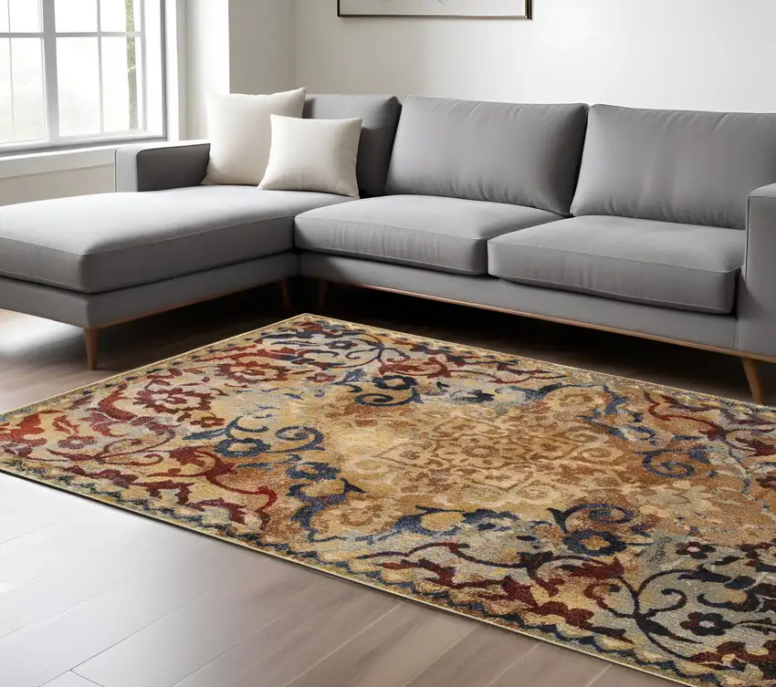 Gold And Red Oriental Area Rug Photo 1